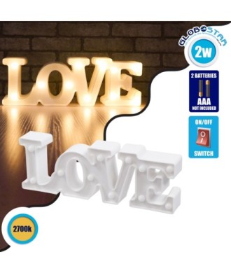 GLOBOSTAR® LOVE BOMBING 76549 Μοντέρνο Επιτραπέζιο Φωτιστικό Πορτατίφ LED 2W 120lm 180° DC 3V με Μπαταρίες 2xAAA IP20 Θερμό Λευκό 2700K - Λευκό - Μ30 x Π10.7 x Υ4cm - 2 Χρόνια Εγγύηση